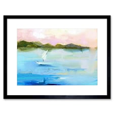 Sail Boat Sea Coast Abstract Seascape Bathroom 9x7" Black Framed Wall Art Print