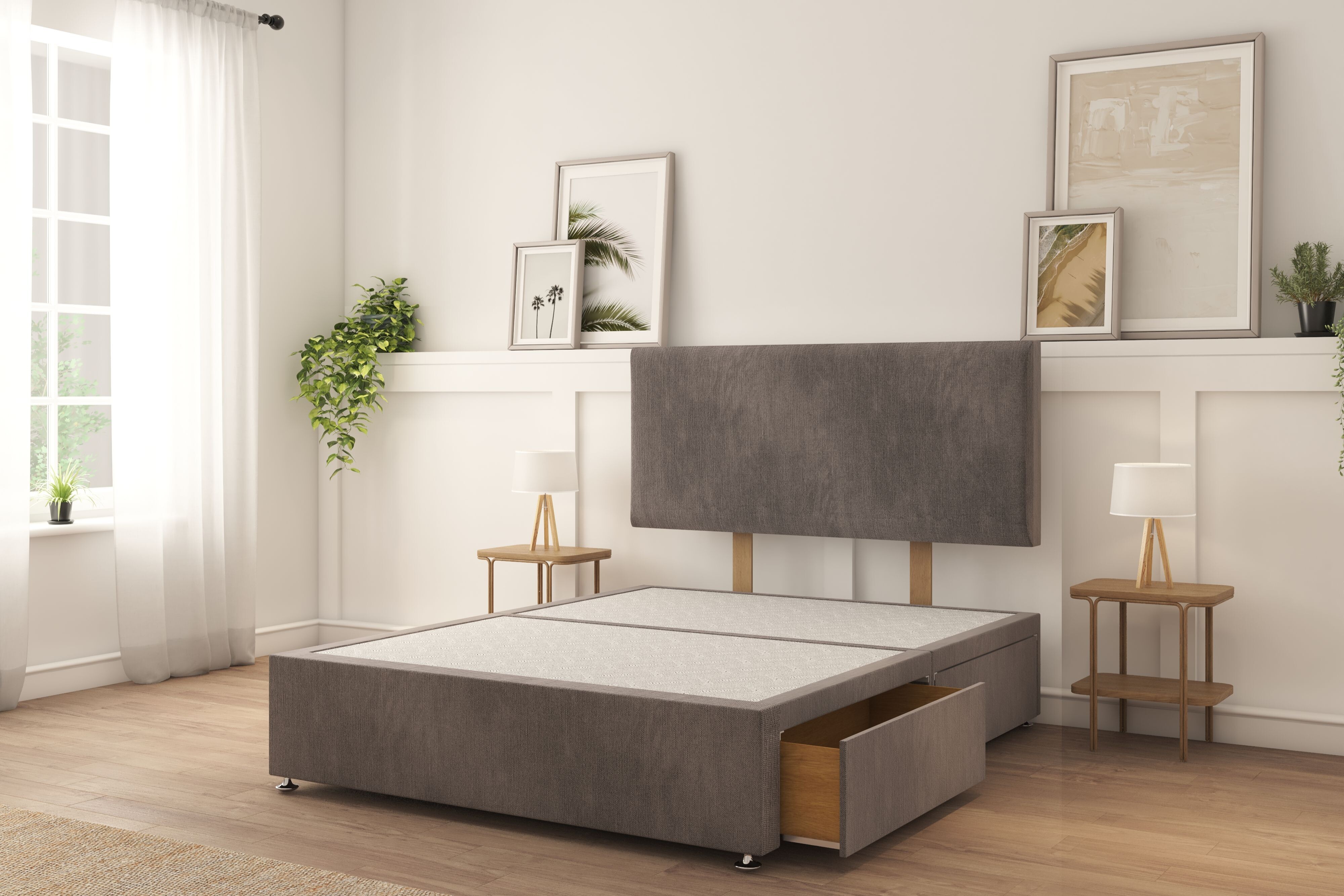 Sloomy Ashford Slate Naples Divan Bed Base 2 Drawers Foot-End With 26" Strutted Headboard 4'6 Double