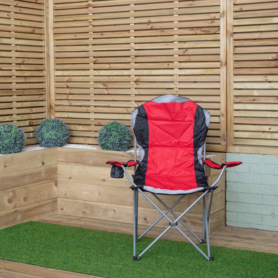 image 1 of Luxury Padded High Back Folding Outdoor, Camping, Fishing Chair in Red