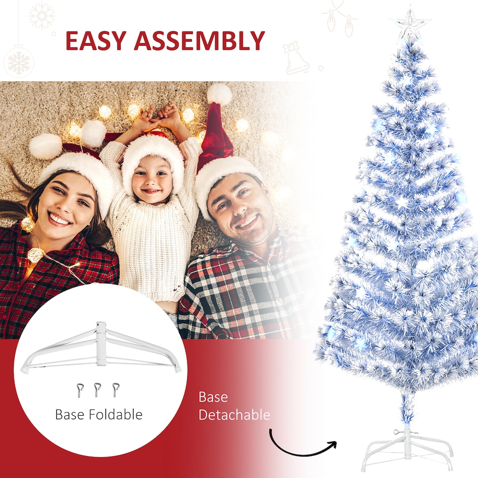 image 1 of HOMCOM 6FT Artificial Fibre Optic Christmas Tree Seasonal Decoration w LED Lights PreLit Easy Store White Blue