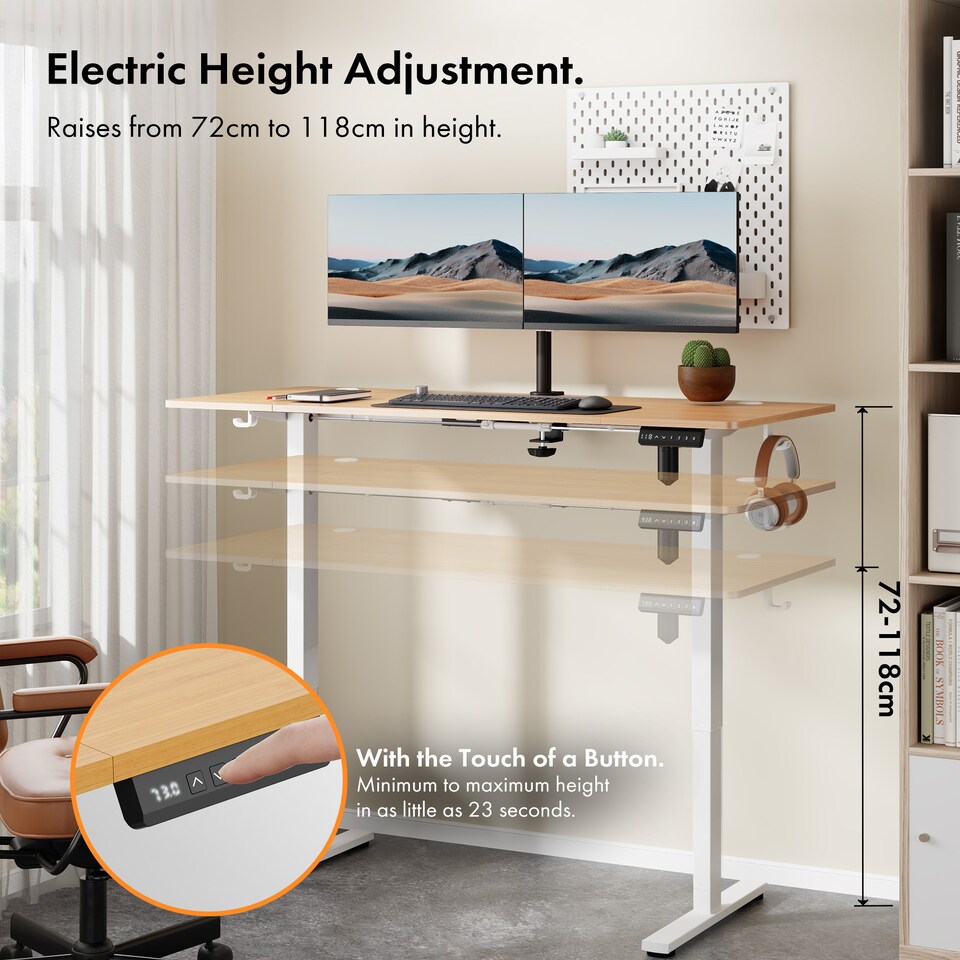 image 1 of Vonhaus Light Wood Maple Effect Electric Standing Desk 140x60cm