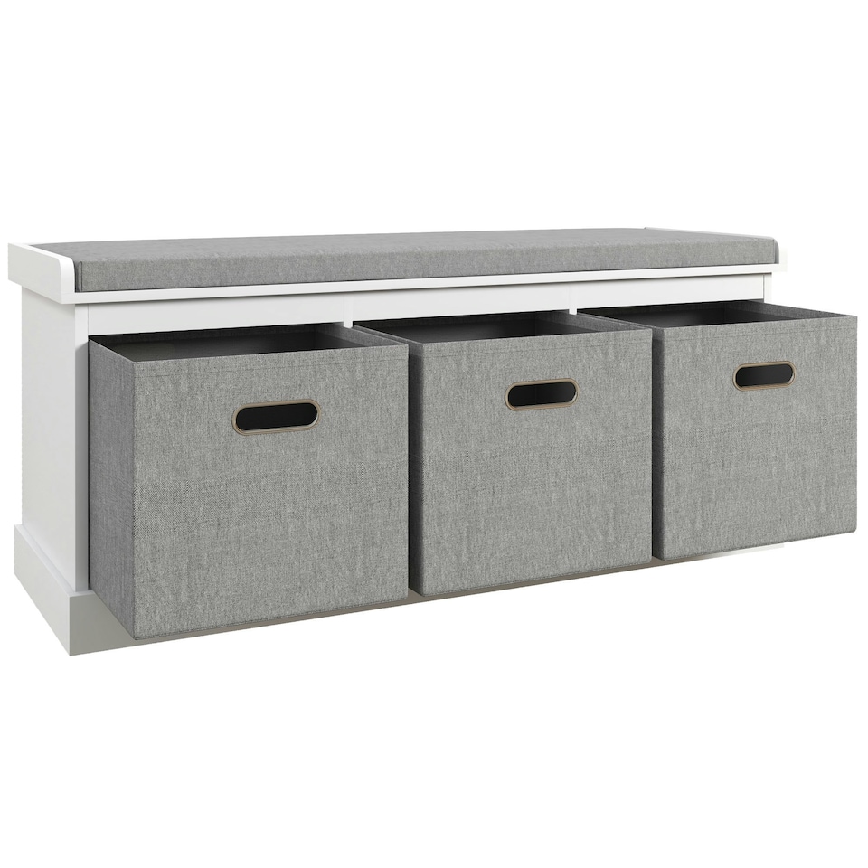 image 1 of HOMCOM Shoe Bench with Seat, Shoe Storage Bench Fabric Drawers, Grey White