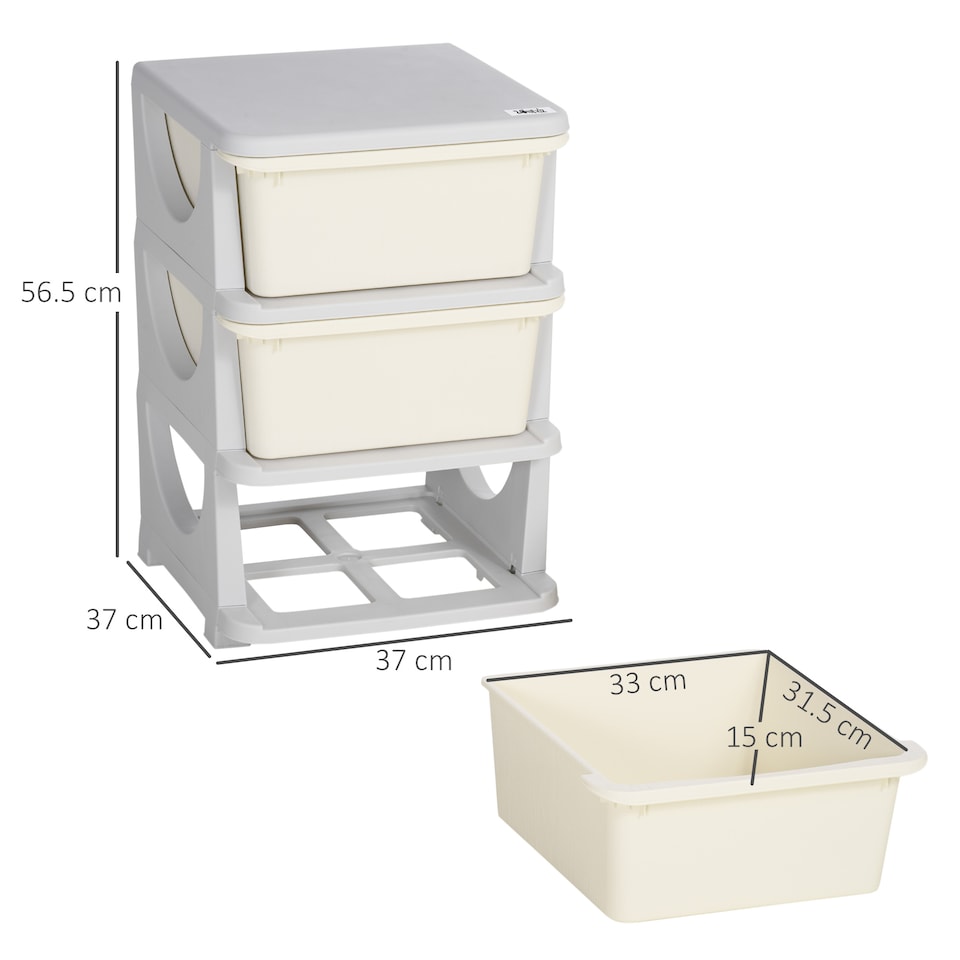 image 1 of HOMCOM Kids Storage Units with Drawers 3 Tier Chest Dresser Tower Cream
