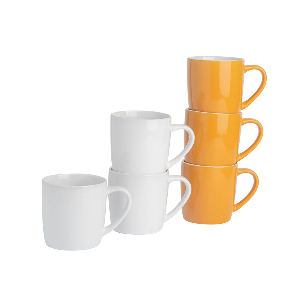 image 1 of Argon Tableware Coloured Coffee Mugs - 350ml - Yellow/White - Pack of 6 Multi