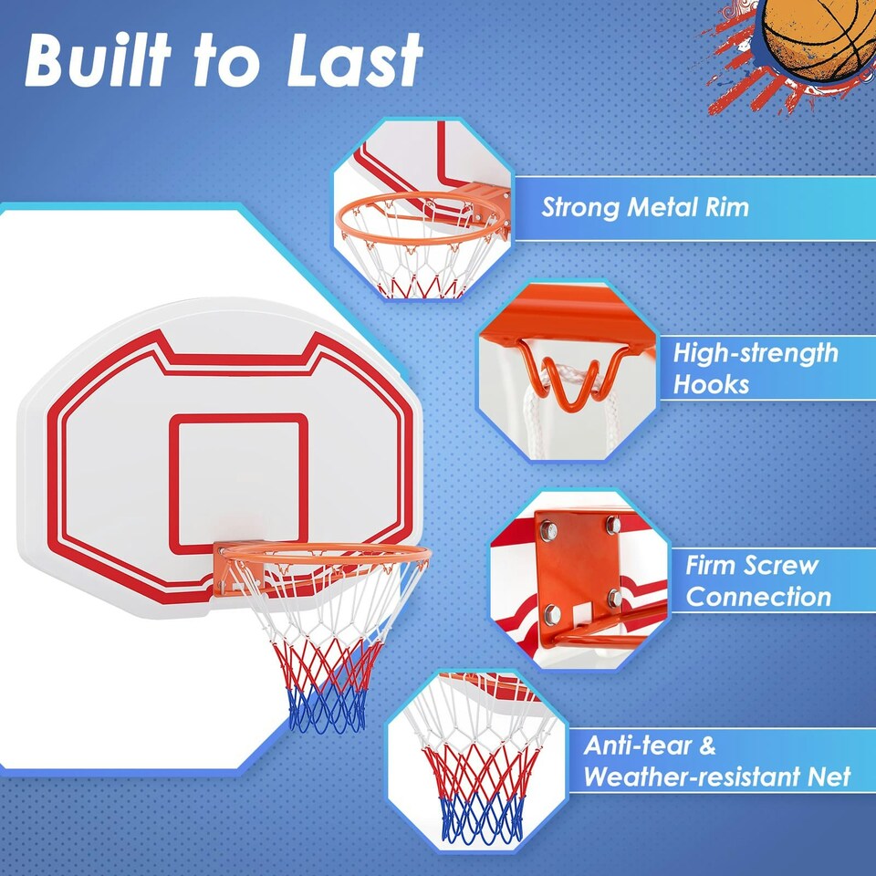 image 1 of COSTWAY Wall Mounted Basketball Hoop Backboard Basketball Games Red | Standard