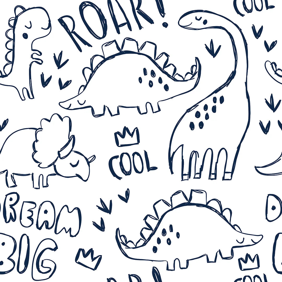 Roarsome! Wallpaper in Navy and White Blue Navy and White