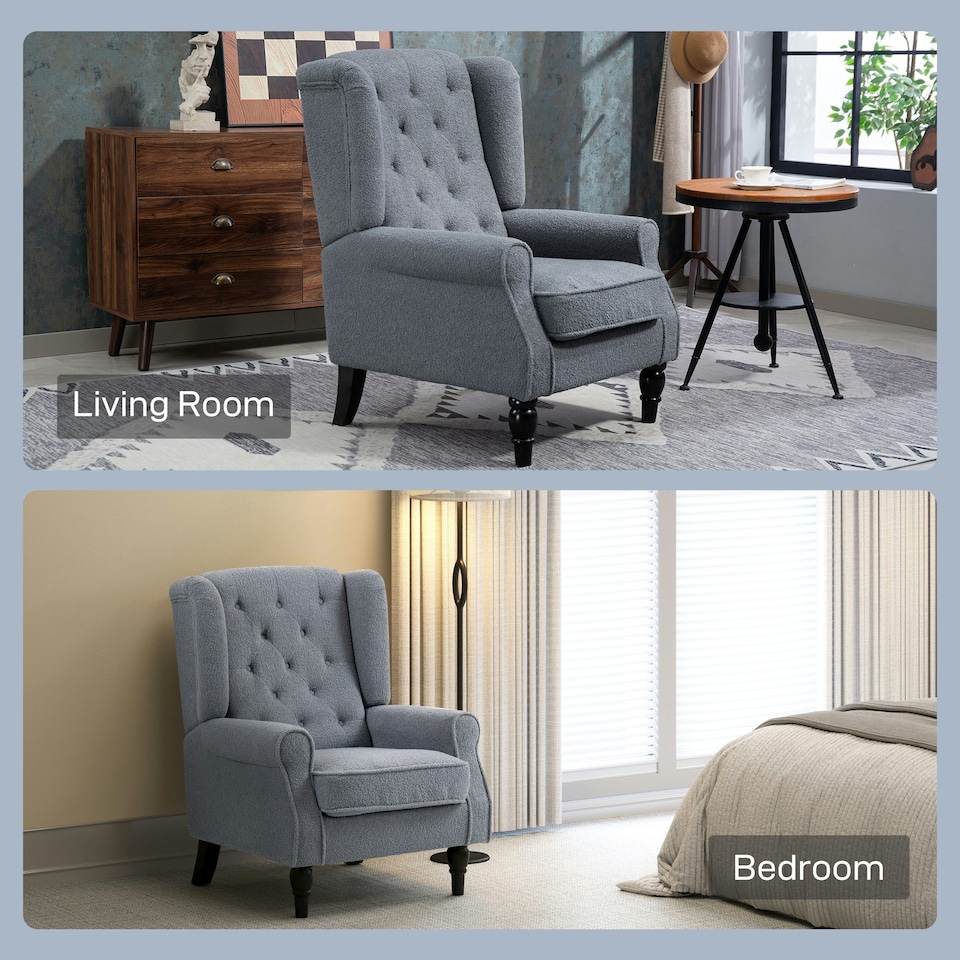 image 1 of HOMCOM Accent Armchair Home Furniture Retro Tufted Club Fabric Grey Grey