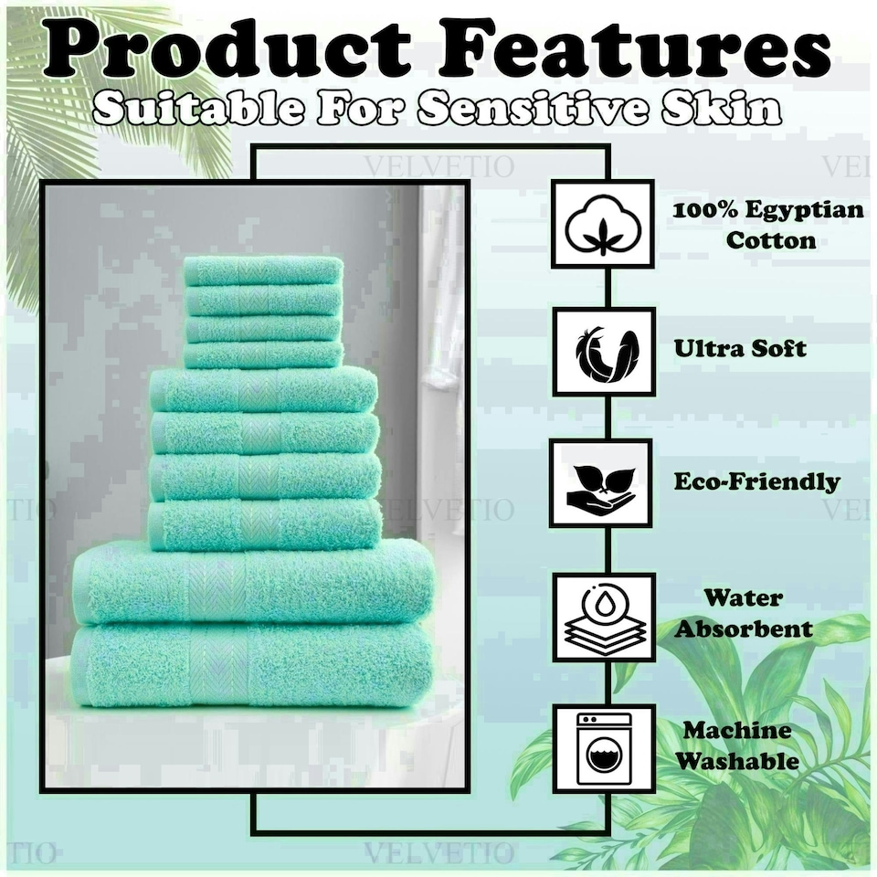 image 1 of VELVETIO 10 Piece Towel Bale Set Toronto Stripe Pattern - 100% Cotton, 450 GSM Blue | Aqua