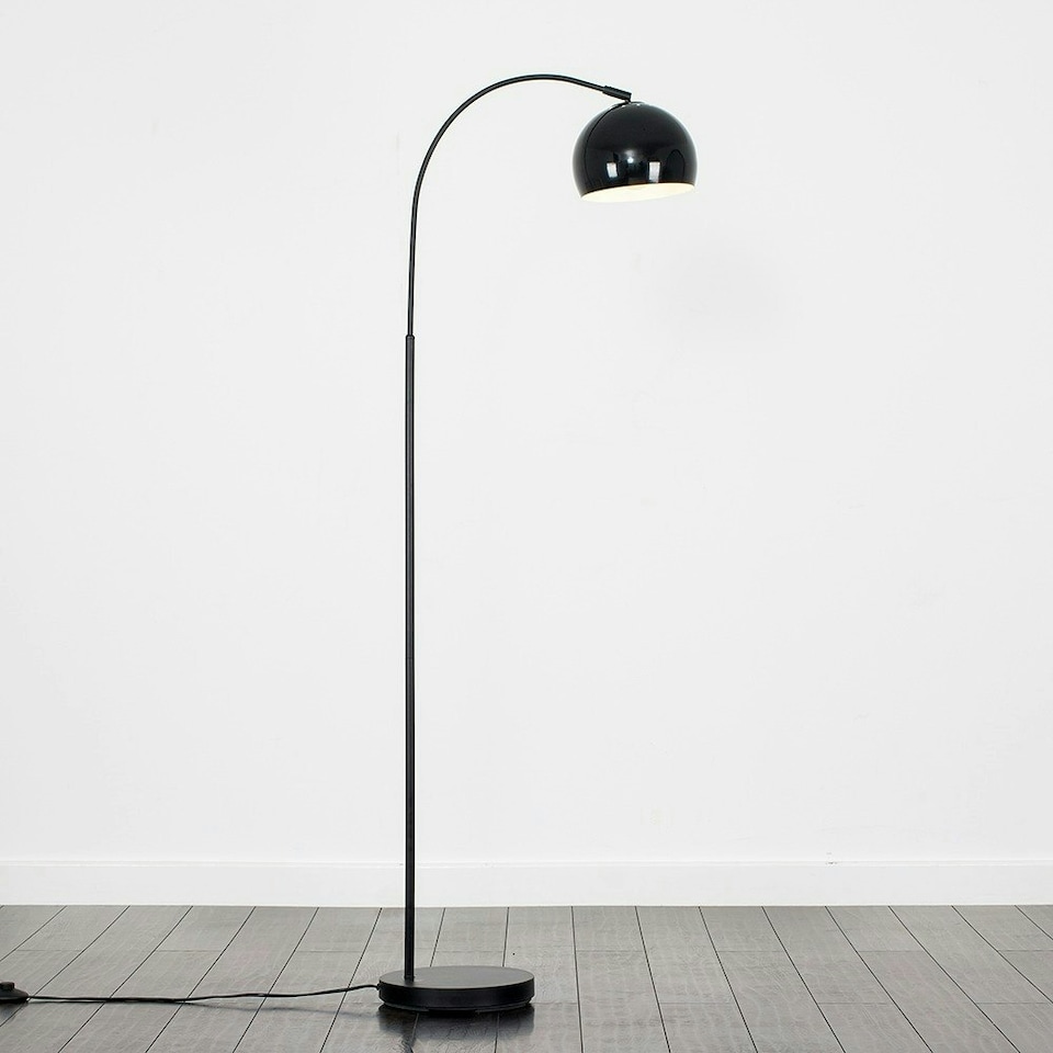 image 1 of ValueLights Curva Black Floor Lamp With Gloss Black Metal Dome Shade Black