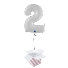 White Number 2 Helium Foil Giant Balloon  - Inflated Balloon in a Box