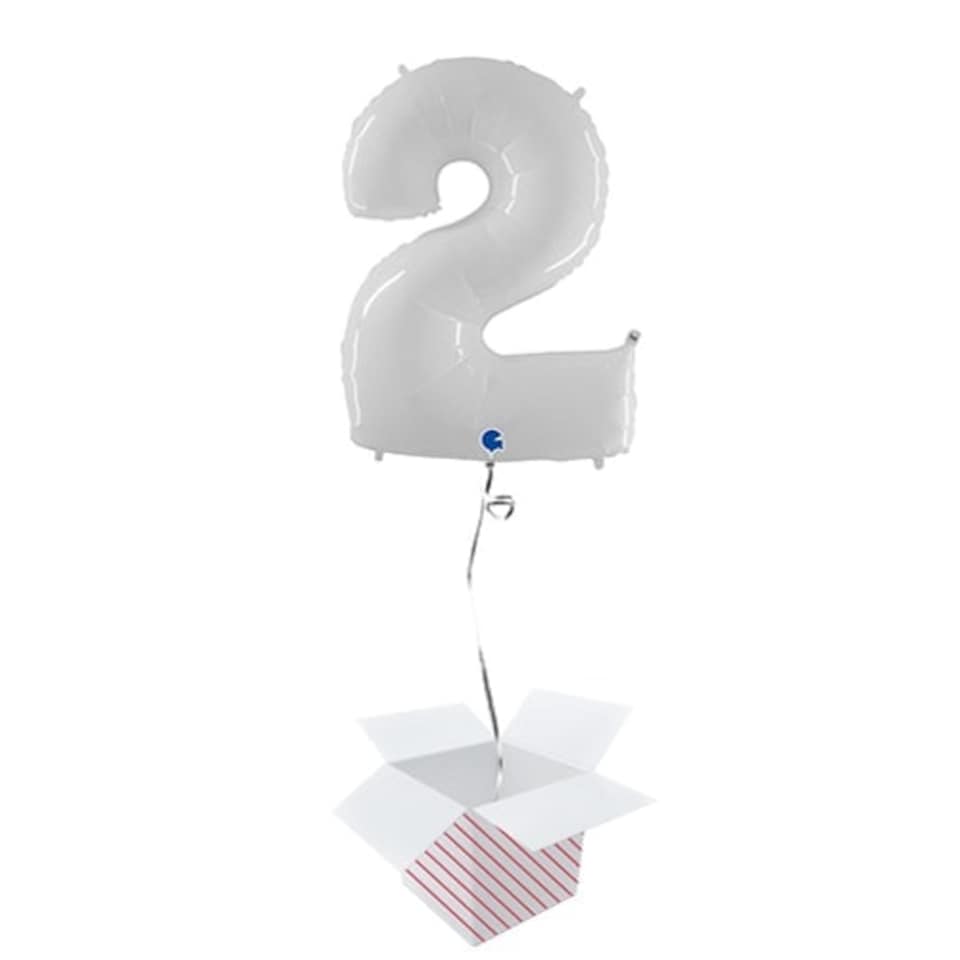 White Number 2 Helium Foil Giant Balloon  - Inflated Balloon in a Box