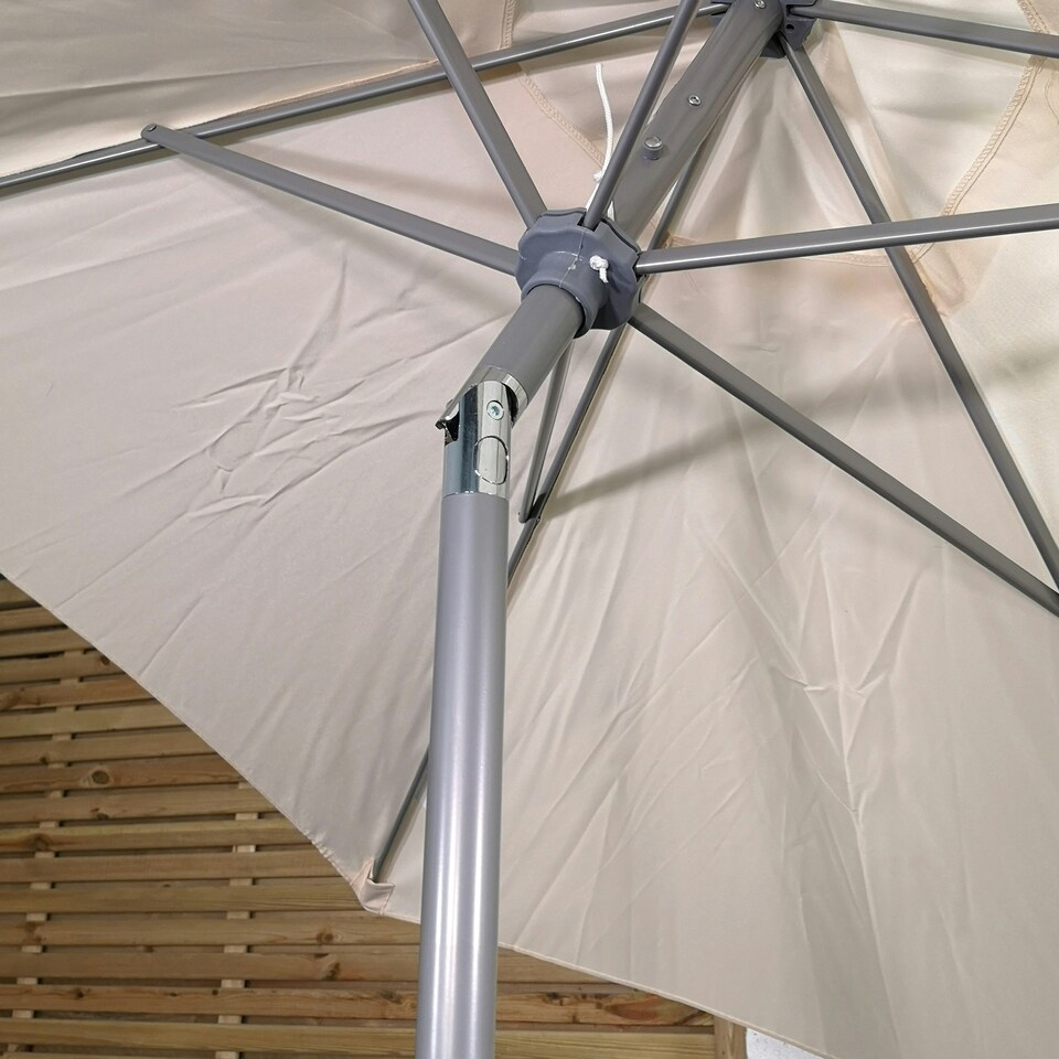 image 1 of Outdoor 6 Person Rectangular Glass Top Garden Patio Dining Table Chairs With Cream Parasol and Base Set