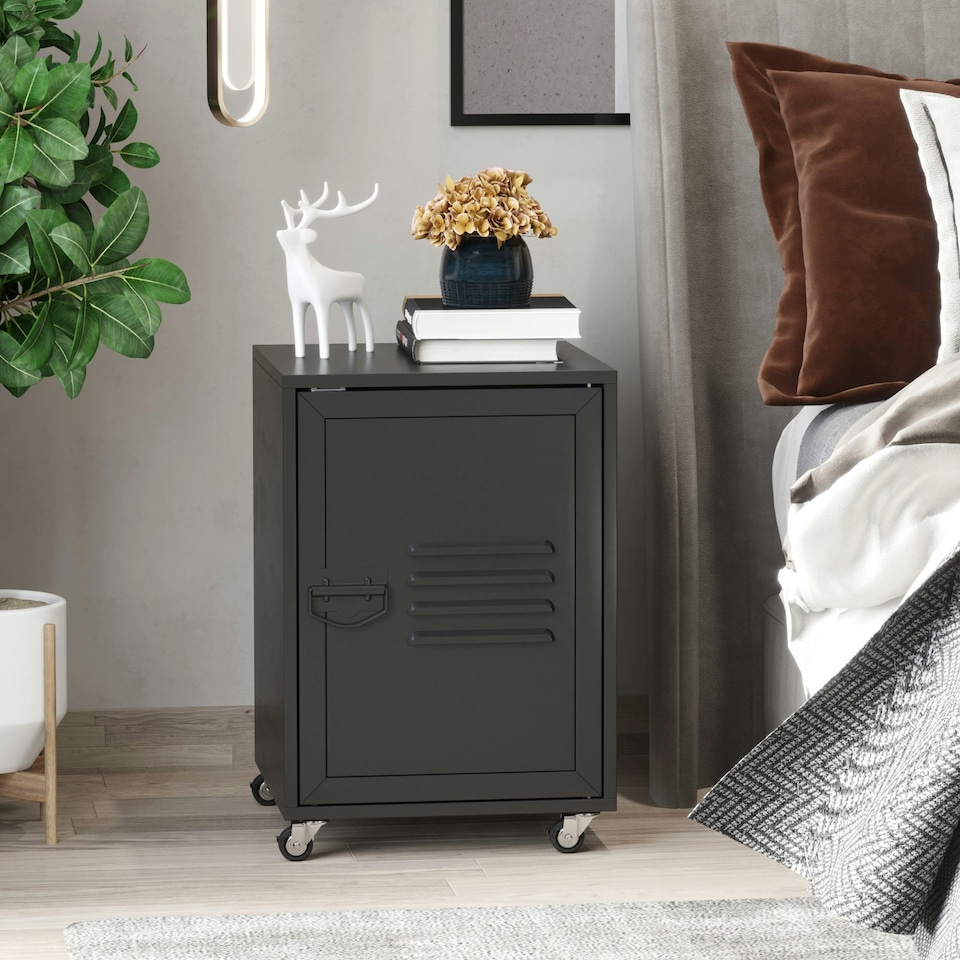 image 1 of HOMCOM Bedside Table, Rolling End Side Table, Mobile Storage Cabinet