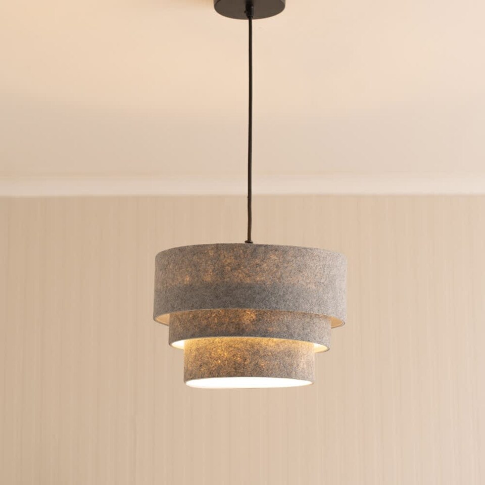 image 1 of ValueLights Aztec 3 Tier Grey Felt Ceiling Light Shade & Bulb | Grey