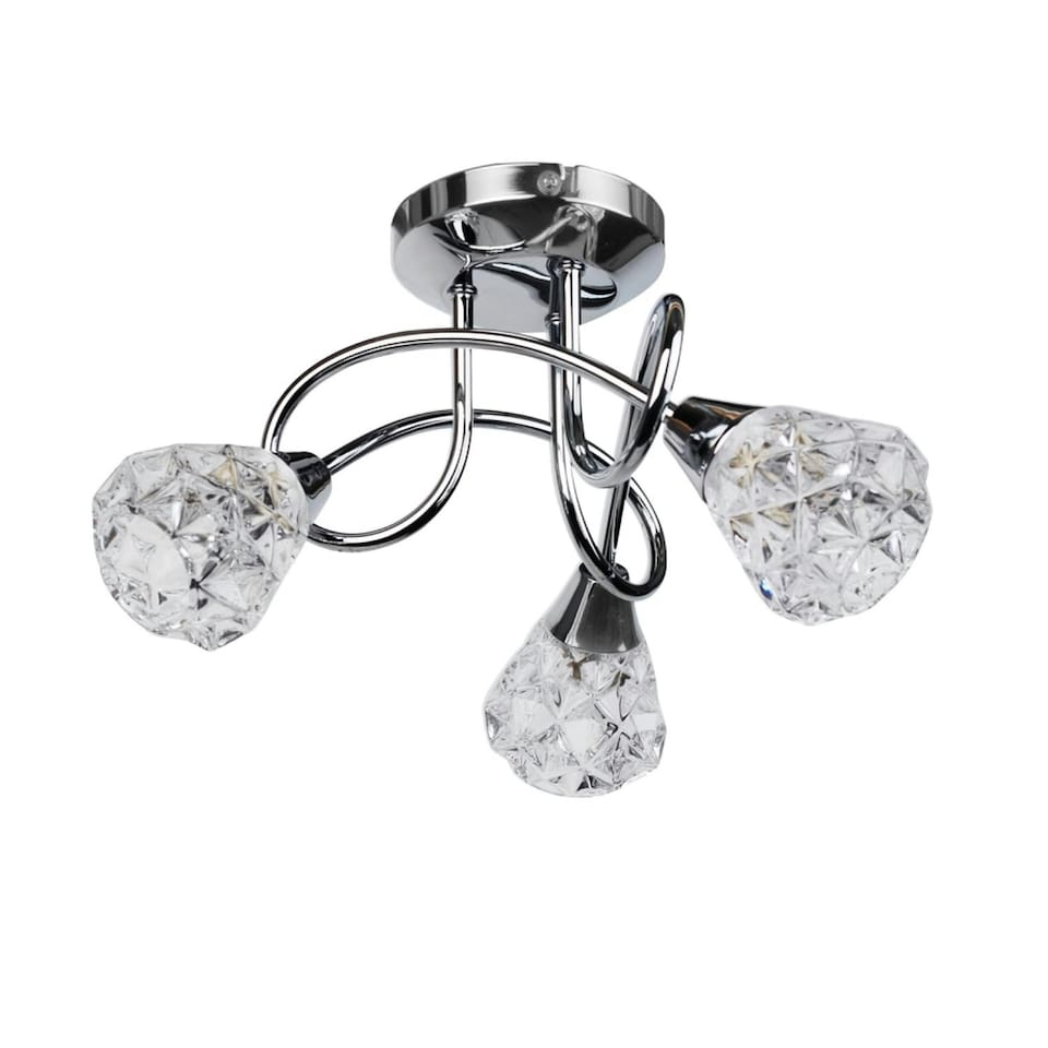 image 1 of Set of 2 Oto - Chrome with Clear Textured Glass 3 Light Flush Ceiling Lights Chrome
