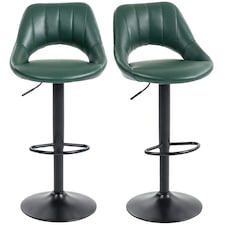 HOMCOM Bar Stools Set of 2, Swivel Barstools with Adjustable Height, Backrest and Footrest,  Modern PU Leather Upholstered Breakfast Bar Chairs for Kitchen Island, Counter, Dining Room, Dark Green | Green | Green