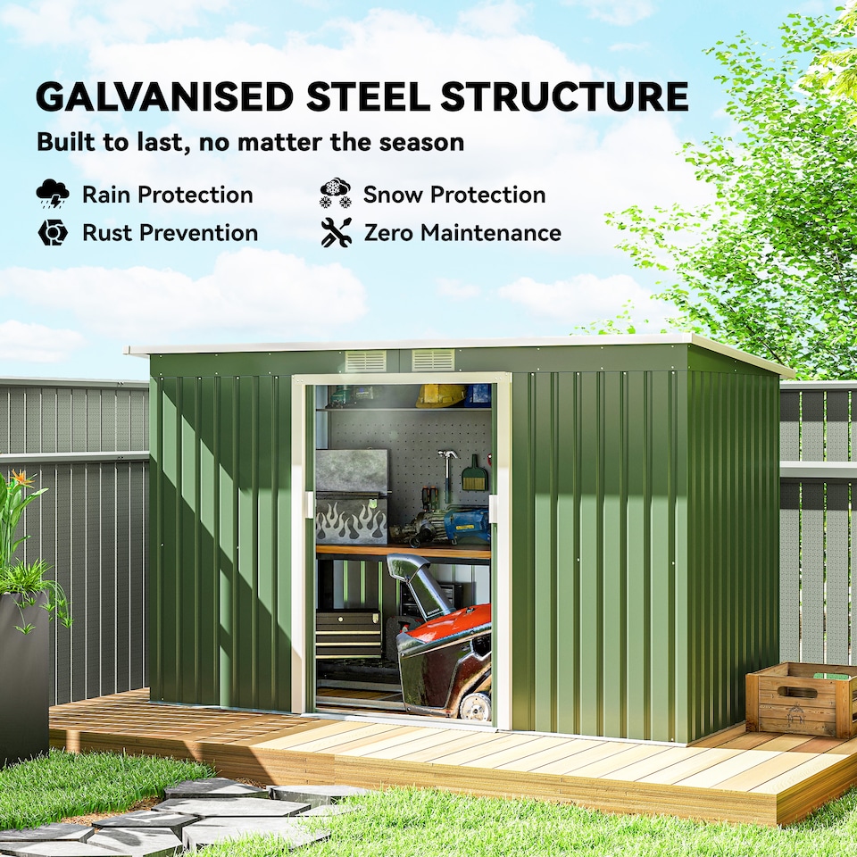 image 1 of Outsunny 9 x 4FT Metal Garden Storage Shed w/ 2 Door, Light Green | Green