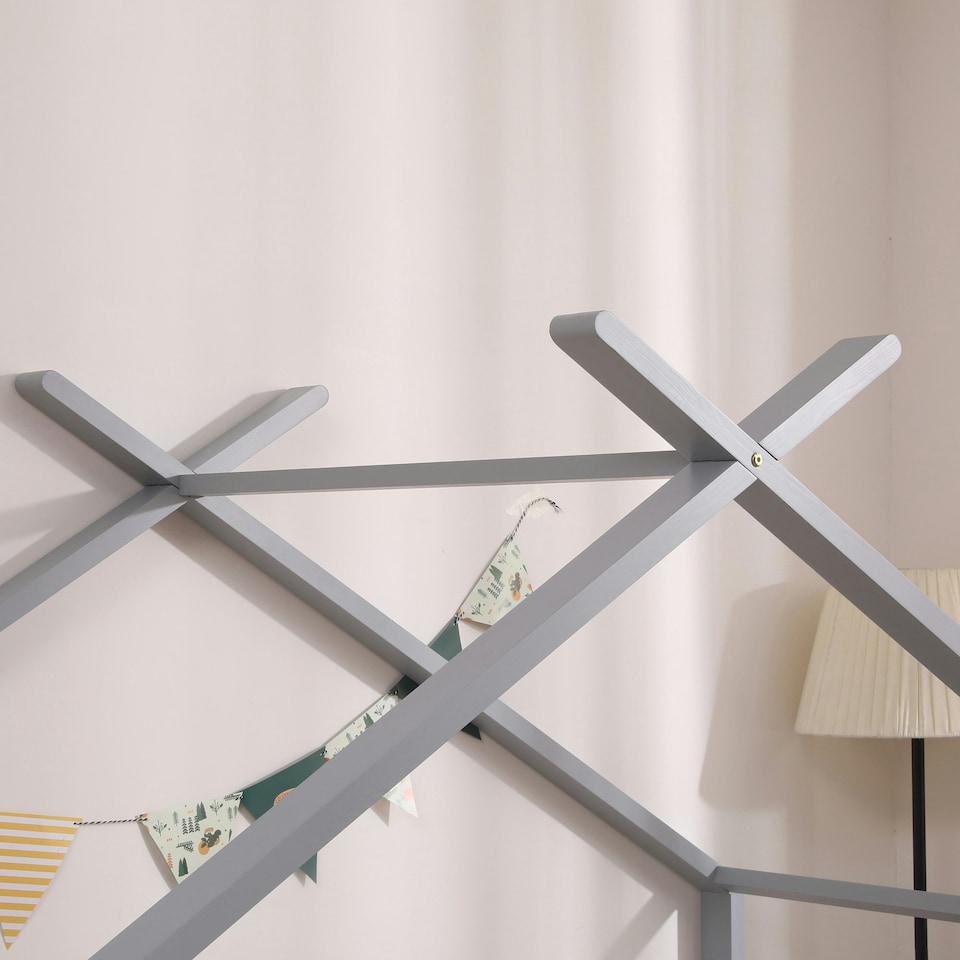 image 1 of Teddy Kids Childrens Grey Wooden House Single Bed Frame w Guest Trundle Bed | Grey | Grey | Single