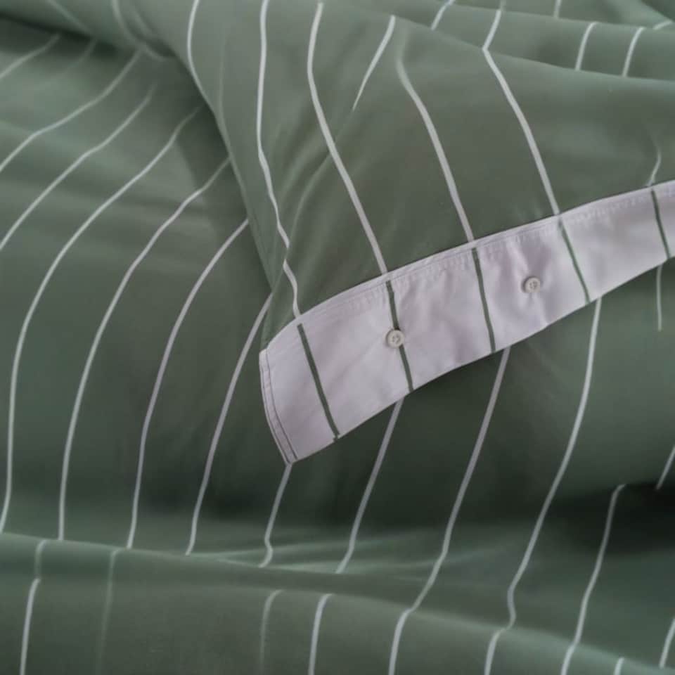 image 1 of TLC Pin Stripe Duvet Set | Green | Green | Single | 1