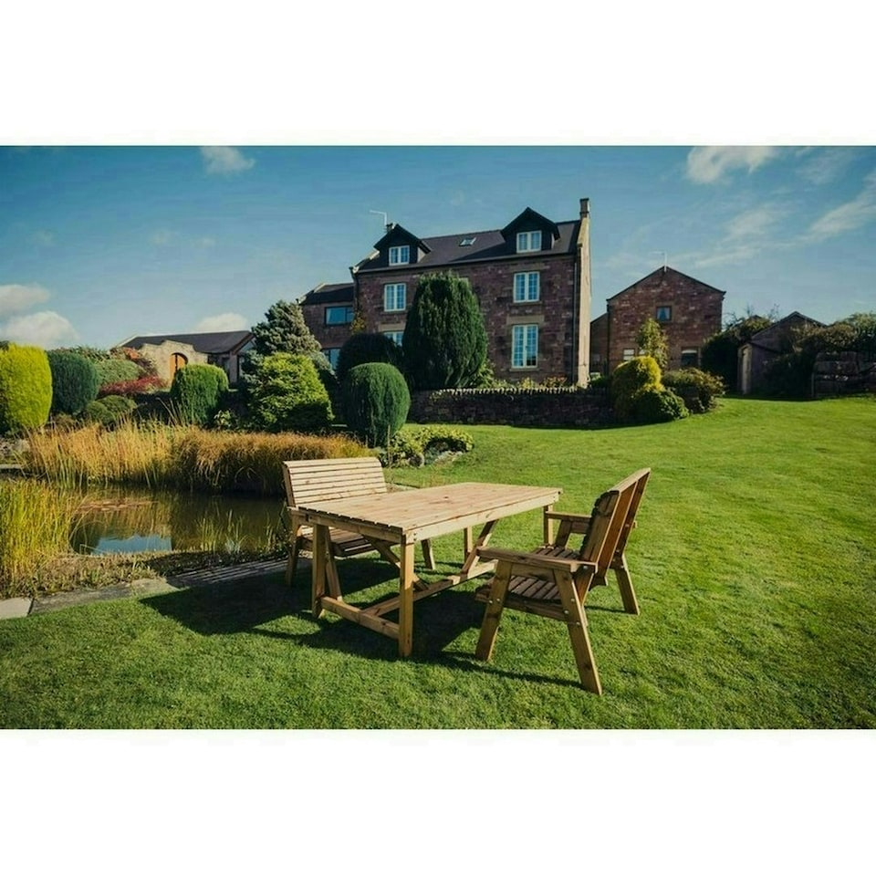 image 1 of Valley 4 Seat Set 2X2B Table - Timber - L99 x W113 x H95 cm - Minimal Assembly Required - Set of Waterproof Cushions Included