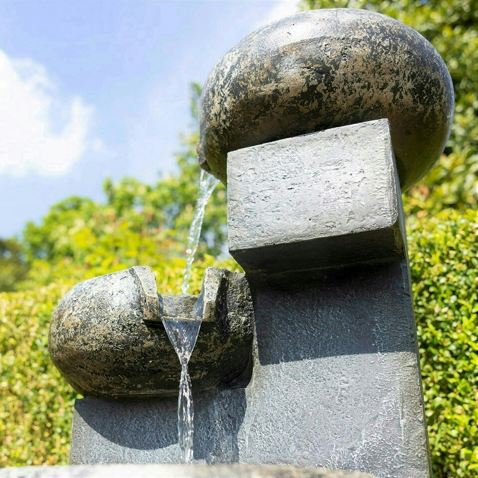 image 1 of Primrose Tavira Tiered Bowls Stone Effect Water Feature With LEDs Grey 66cm