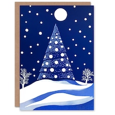 Greeting Card Winter Wonderland Tree Snow Full Moon Night Blank For Him Or Her Art Xmas Christmas Card