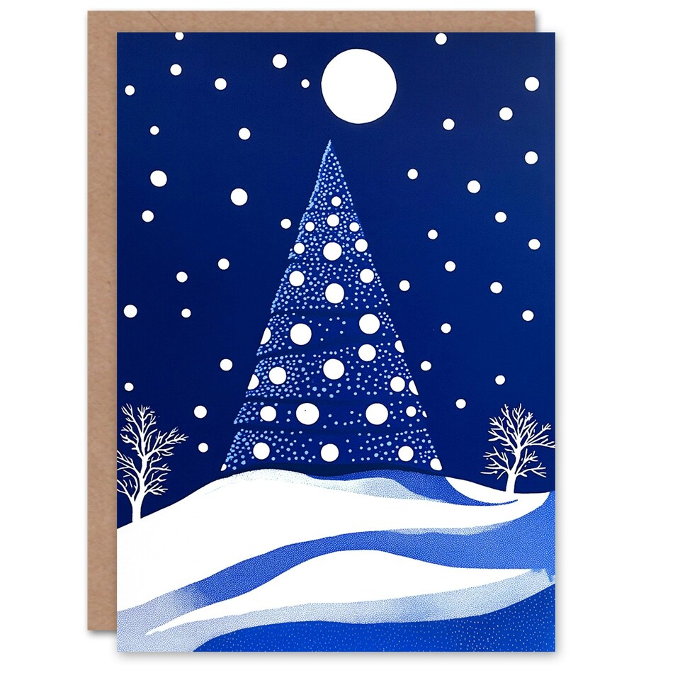 image 1 of Greeting Card Winter Wonderland Tree Snow Full Moon Night Blank For Him Or Her Art Xmas Christmas Card