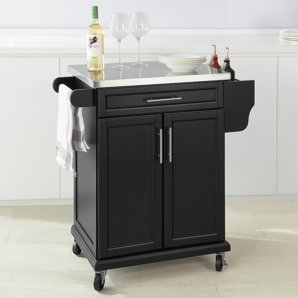 image 1 of SoBuy Kitchen Island Cart on Wheels with Drawer & 2 Doors, Black/Silver, 31.5x18.1x35.4 inches, 21 kg - FKW110-SCH