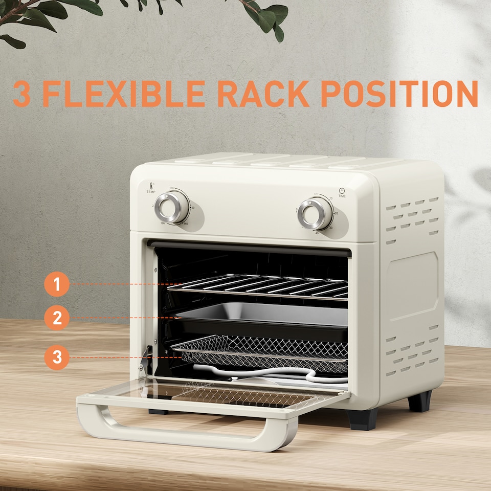image 1 of HOMCOM 10L Air Fryer Oven, Electric Oven, Grill, Roast, Bake, 1000W, Cream