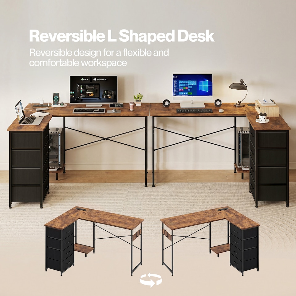 image 1 of Levede Reversible L-shaped Corner Desk 4 Drawers for Office or Gaming