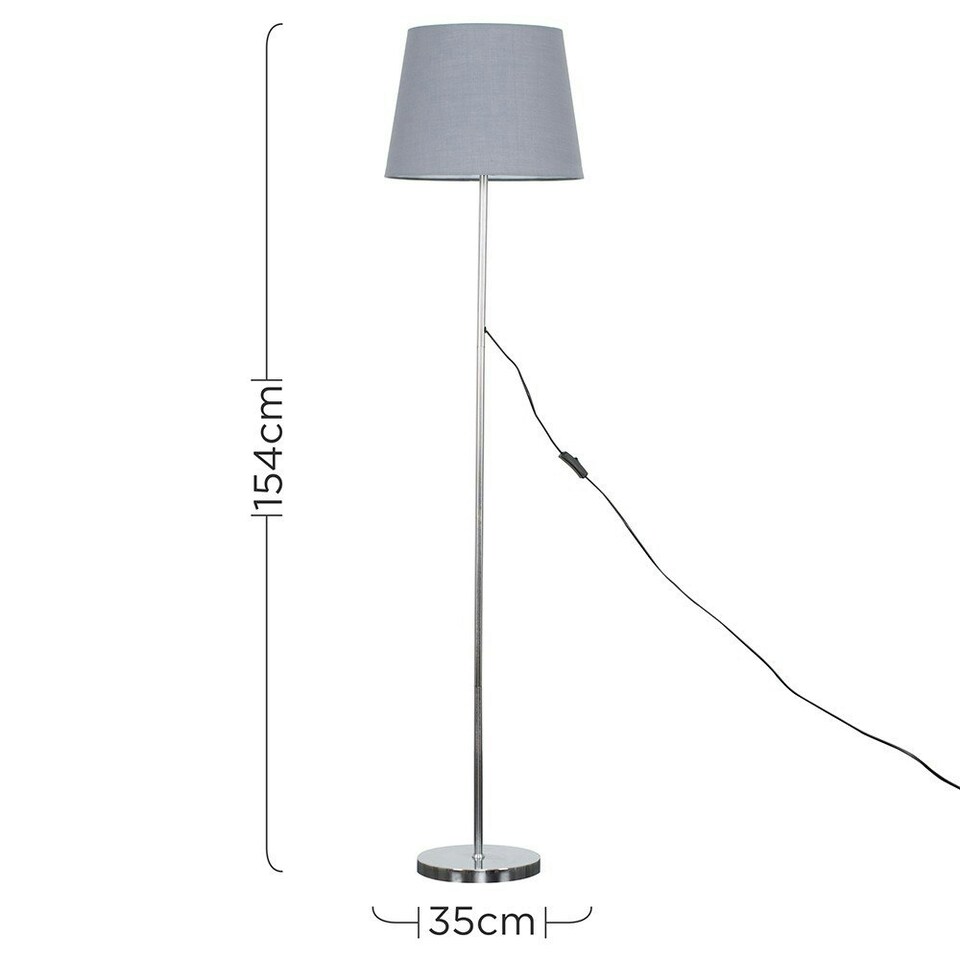 image 1 of ValueLights Charlie Chrome Floor Lamp Grey Taper Shade & Bulb Grey