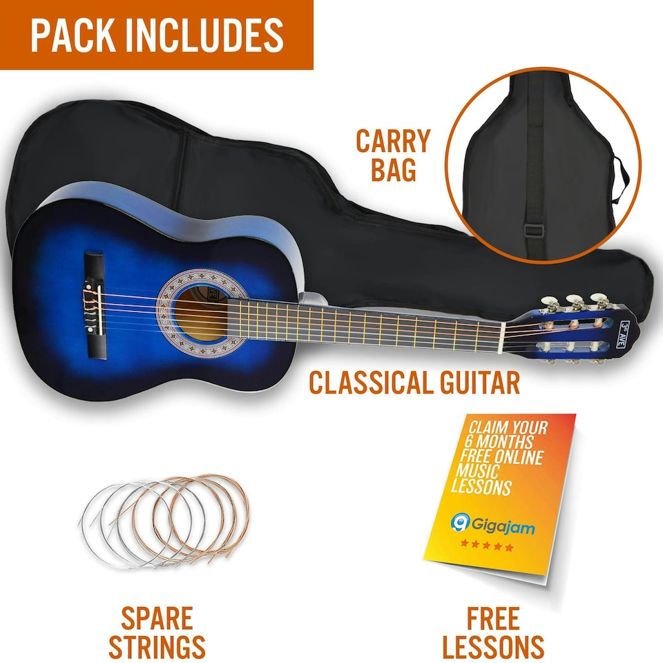 image 1 of 3rd Avenue 1/2 Size Classical Guitar Pack | Blue