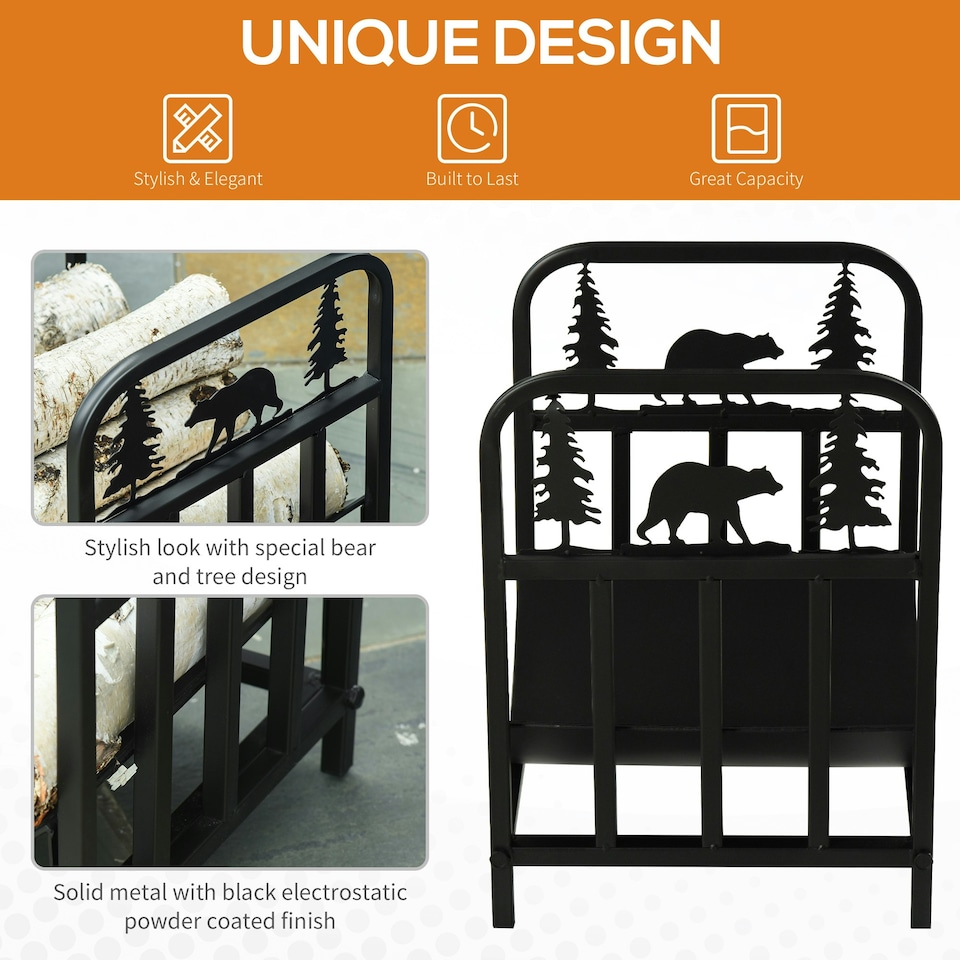 image 1 of Outsunny Firewood Log Rack Fireplace Log Holder w/ Handles Outdoor Indoor Black
