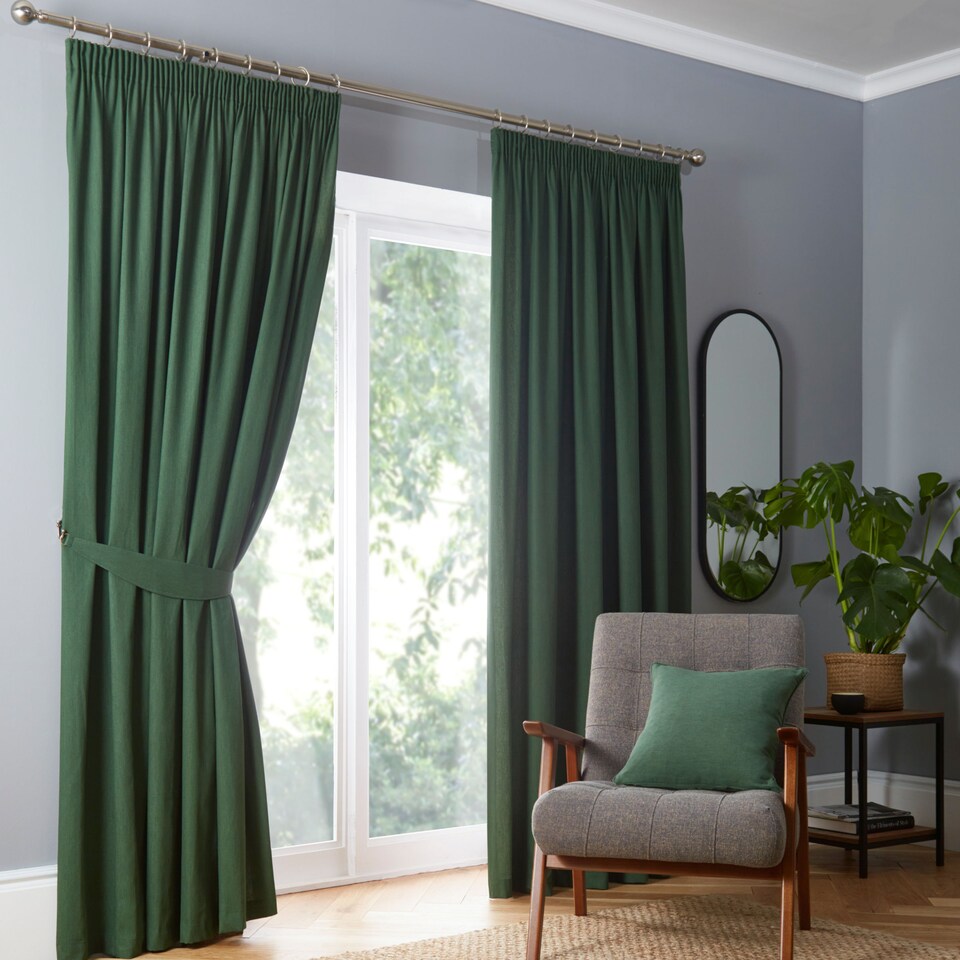 image 1 of Fusion Dijon Pencil Pleat Curtains Bottle Green