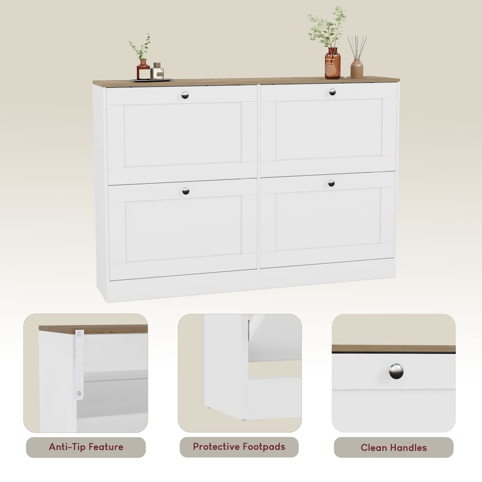 image 1 of Vida Designs 4 Drawer Shoe Cabinet Hallway Home Entrance Storage Unit - White & Oak