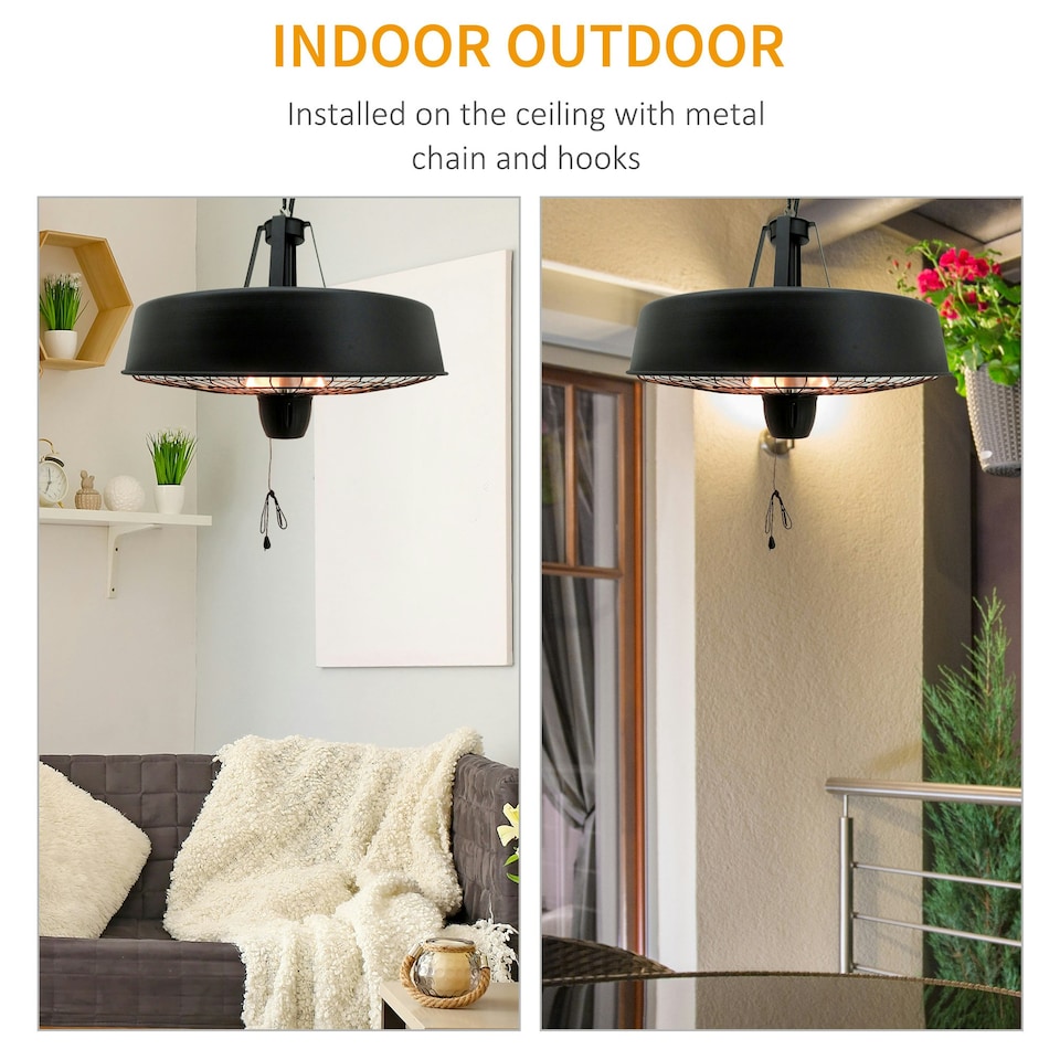 image 1 of Outsunny Adjustable Infrared Halogen Ceiling Mounted Light Heater 1000/2500W