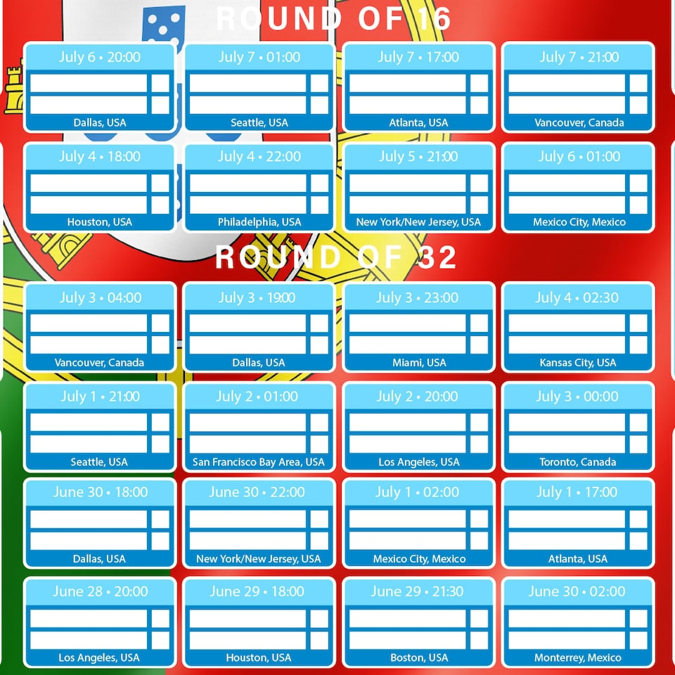 image 1 of Portugal Flag World Football Championship Cup 2026 A3 Fixture Wall Chart