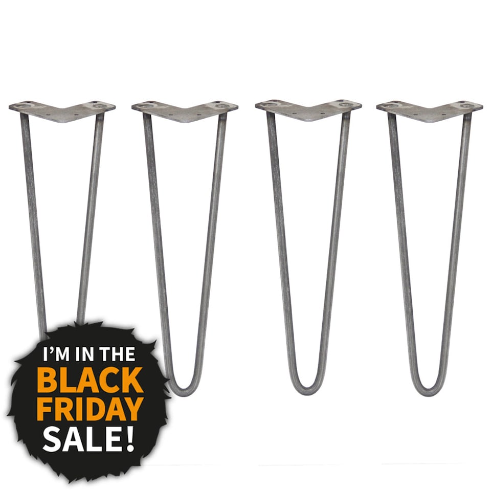 image 1 of 4 x 16" Hairpin Legs - 2 Prong - 12mm - Raw Steel