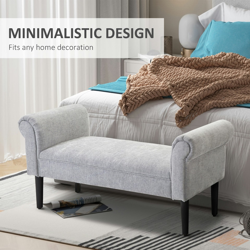 image 1 of HOMCOM Deluxe Linen Bed End Arm Bench Bedside Bench Footstool Home Decor