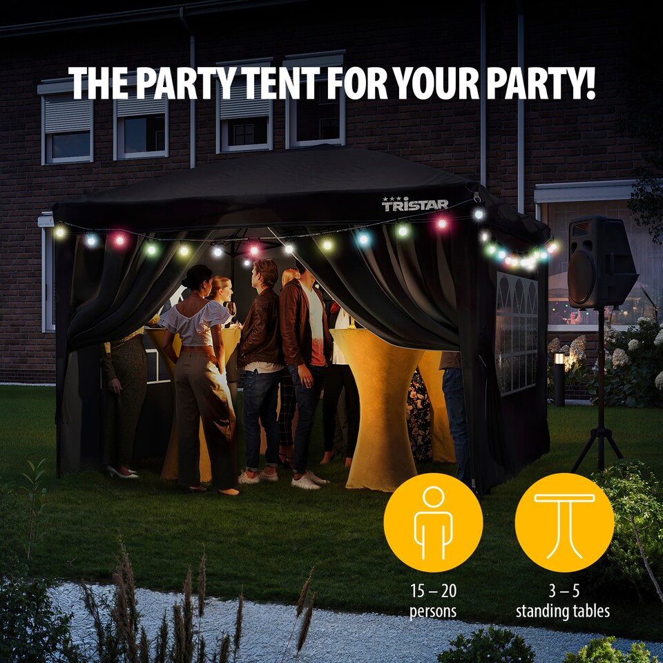image 1 of Tristar 3x3m Gazebo - Easy Up - PT-7802 - With Side Walls - Gazebo - Waterproof - - Includes Carry Bag - Anthracite