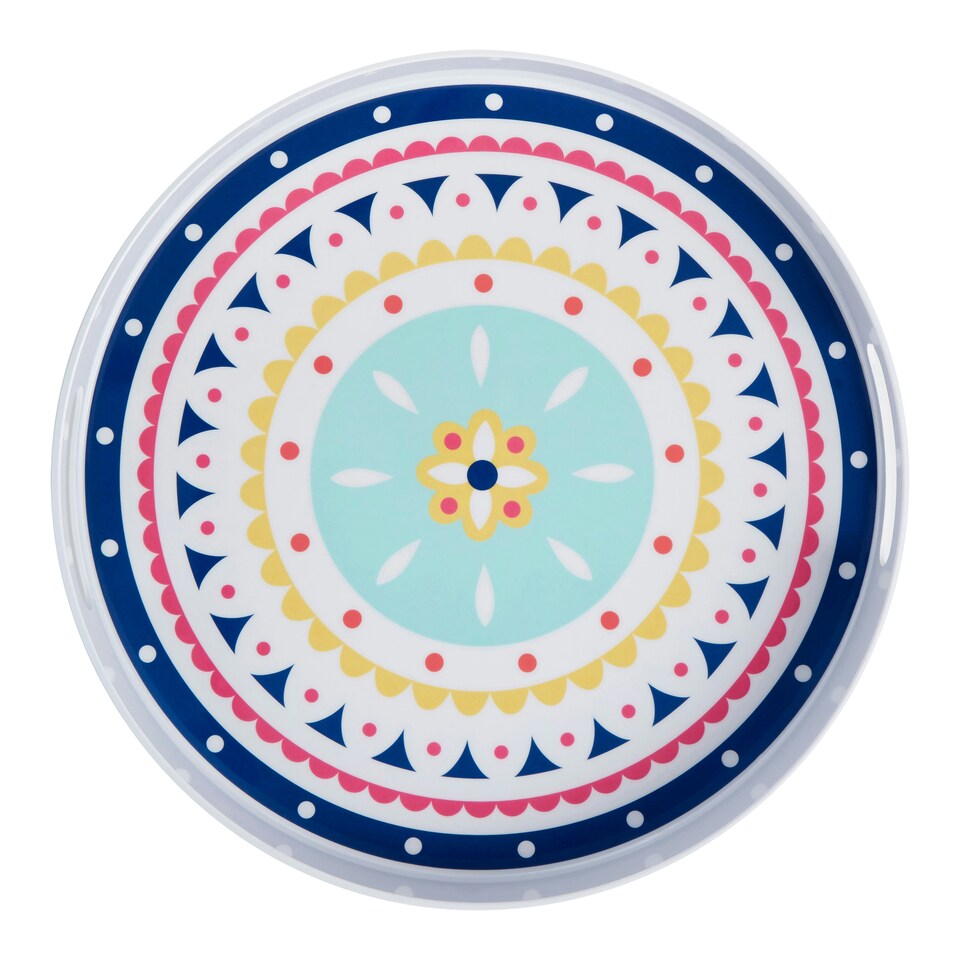 image 1 of Interiors by Premier Easily Gripped Bazaar Tray, Scratch Resistant Round Tray, Floral Outdoor Tray, Lightweight Dining Tray Multi