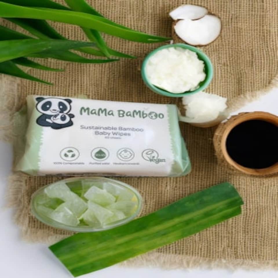image 1 of Mama Bamboo 100% Biodegradable Plastic Free Sustainable Baby Wipes - Multipack 12x60 720 wipes