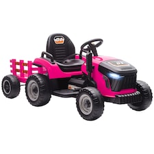 AIYAPLAY Ride on Tractor with Trailer, 12V Electric Vehicle with Remote Control, Ride on Car for Kids with Music, Shifter, Start-Up Sound for Ages 3-8 Years | Pink
