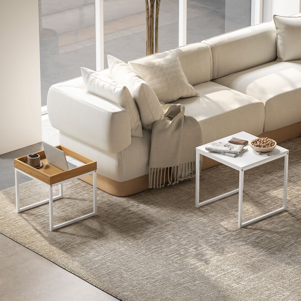 image 1 of HOMCOM Nesting Coffee Table Set of 2, Modern Nest of Tables, Square Sofa Side Tables with Steel Frame for Living Room, Bedroom, Small Space, White