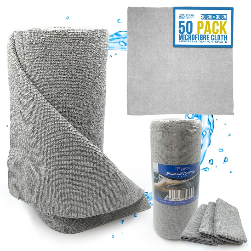 image 1 of Microfibre Cleaning Cloth Roll 30cm x 30cm Easy Tear-Off Lint-Free Wipes - Pack of 50