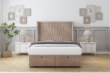 Sloomy Rutherford Mink Naples Ottoman Bed Base With 54" Wingback Headboard 5' King | Brown | Mink | King | 1