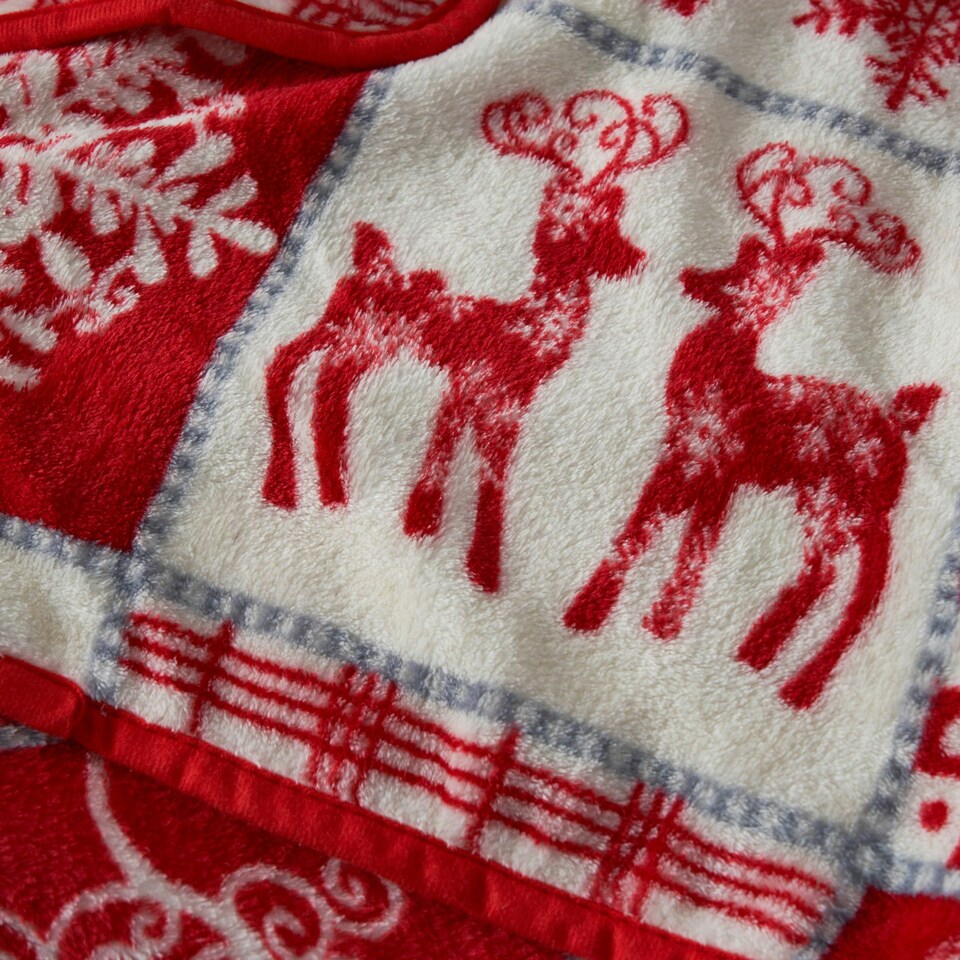 image 1 of BHS Christmas Winter Patchwork Throw, Red | Red | Red | 1