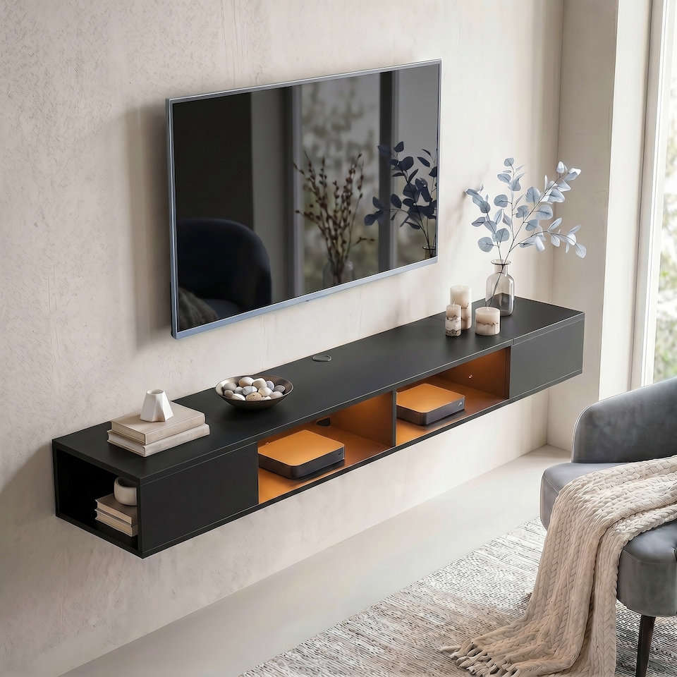 image 1 of HOMCOM TV Stand with RGB LED Lights for 75-Inch TV
