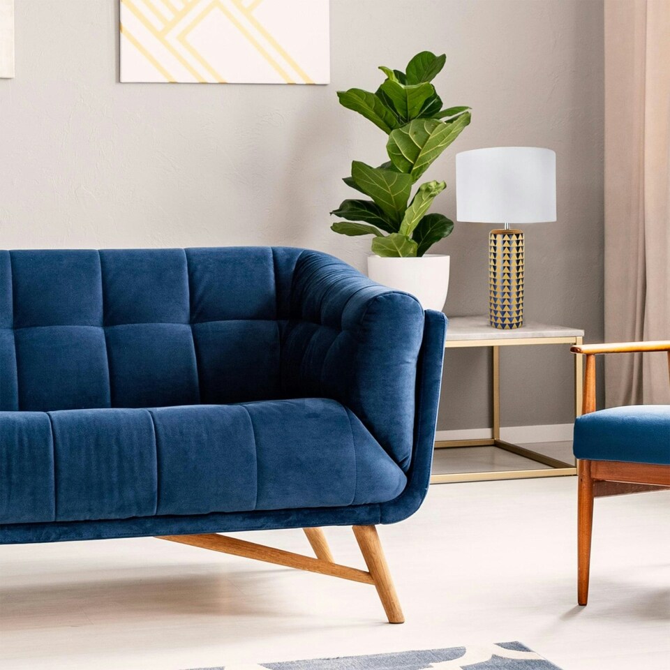 image 1 of First Choice Lighting Set of 2 Navy Blue and Gold Ceramic 52cm Table Lamps Blue | White