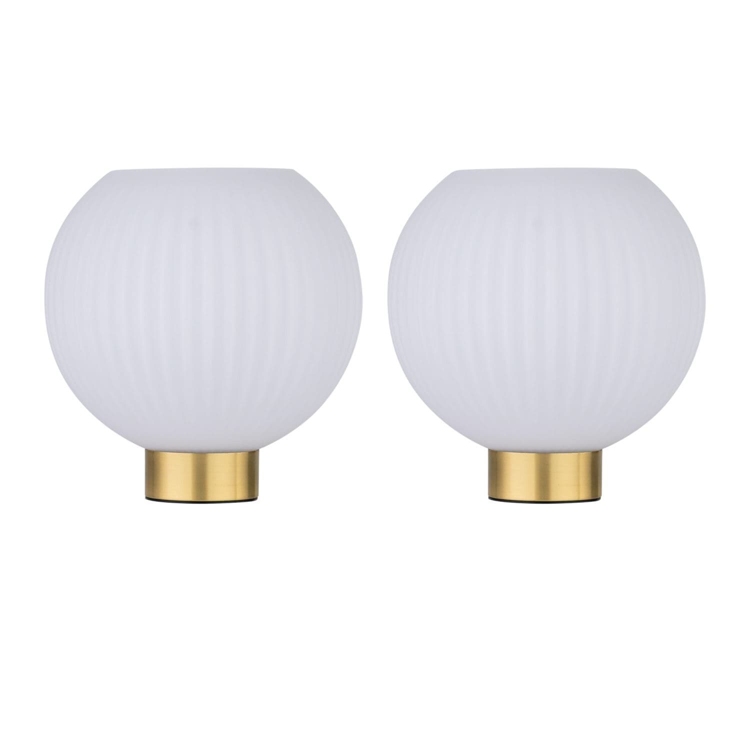 First Choice Lighting Set of 2 Betchley - Battery Operated Satin Brass Lamp with White Glass in Gold